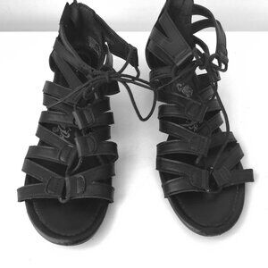 Black Brash Lace-up Sandals Summer Gladiator Wedge Heels Shoes sz 9